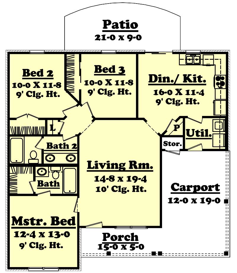Traditional House  Plan  3  Bedrms 2  Baths 1200  Sq  Ft  