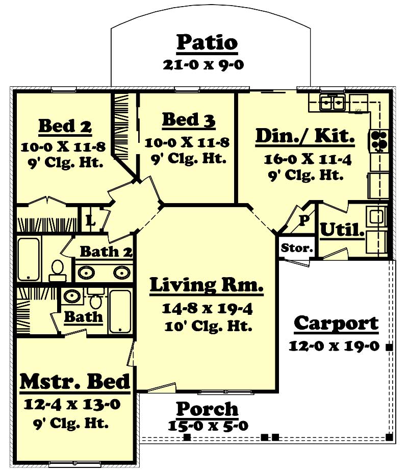 Traditional House  Plan  3  Bedrms 2  Baths  1200  Sq  Ft  