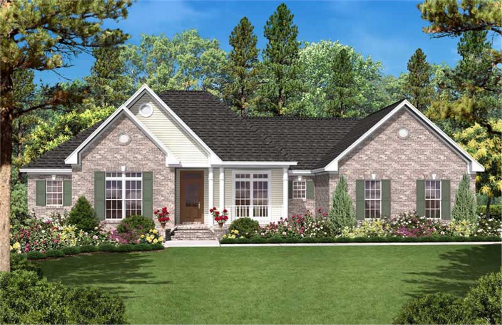 Front elevation of Country home (ThePlanCollection: House Plan #142-1021)