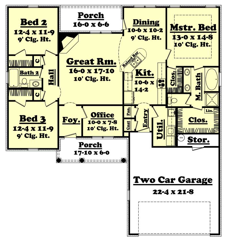 Country Home Plan 3 Bedrms 2 Baths 1700 Sq Ft 142 1033