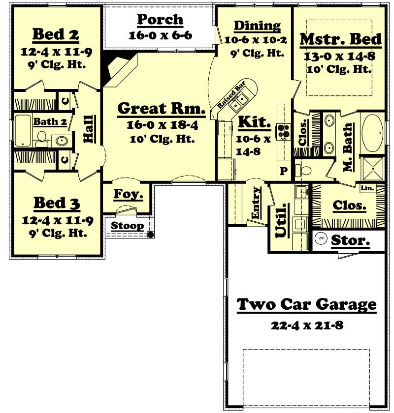 Floor Plan First Story of French Plan #142-1035