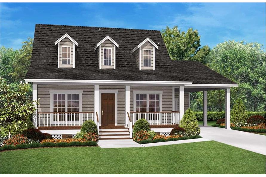 142-1036: Home Plan 3D Image-Front View