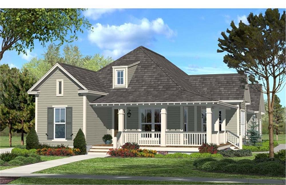 Front elevation of Country Ranch home (ThePlanCollection: House Plan #142-1048)