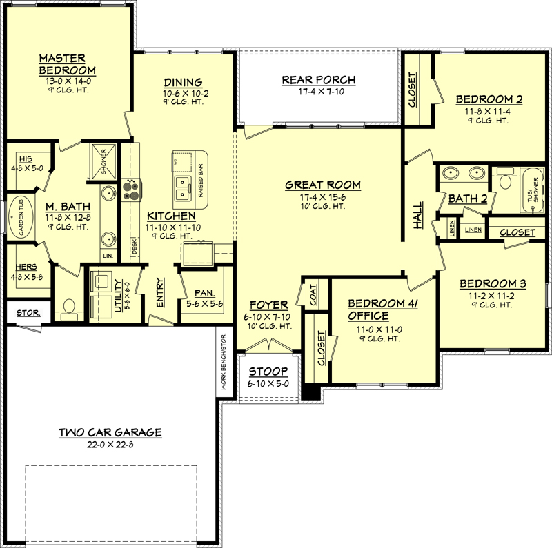 Floor Plan First Story of Acadian Plan #142-1070