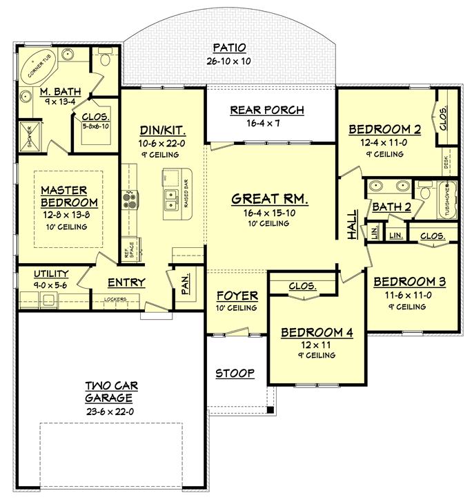 House Plan #142-1071: 4 Bdrm, 1,736 Sq Ft Craftsman Home ...