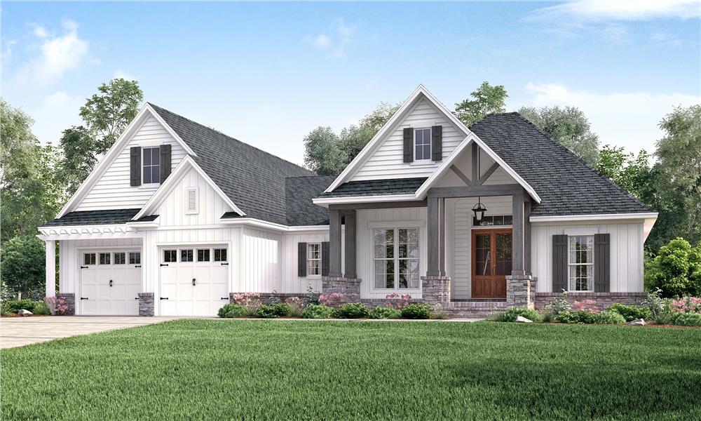 Photo-realistic rendering of Country home plan (ThePlanCollection: House Plan #142-1177)
