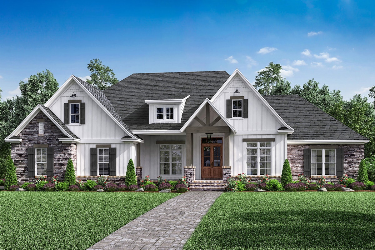 Country Style 4 Bedroom House Plan - One Story, 2.5 Bath