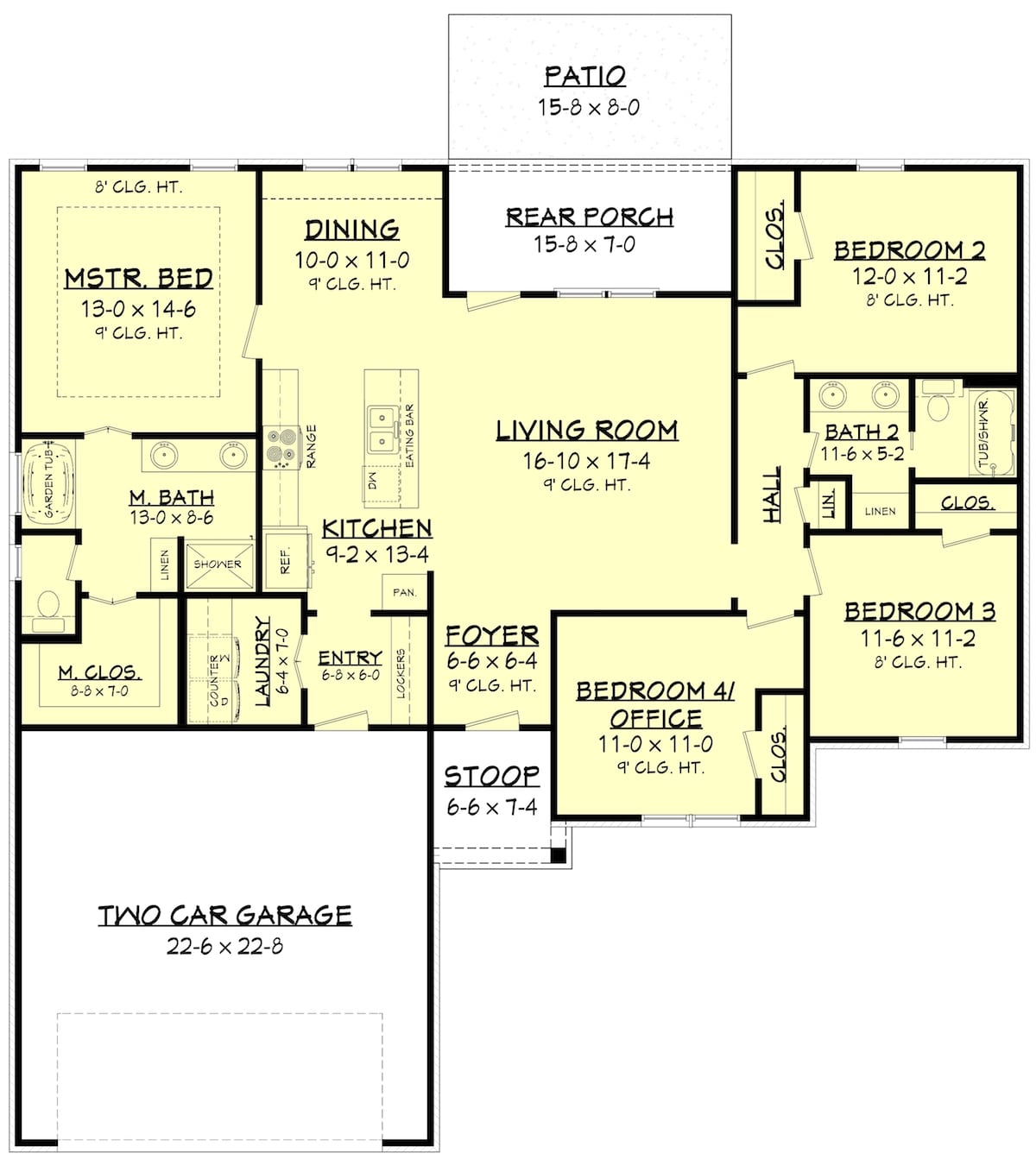 Floor Plan Main Level of Country Plan #142-1196