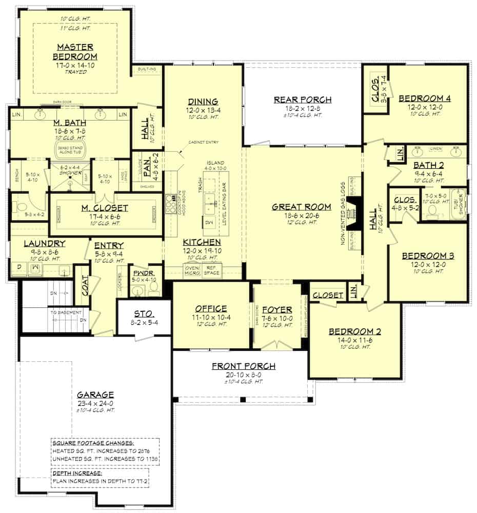 Floor Plan Main Level of Ranch Plan #142-1239