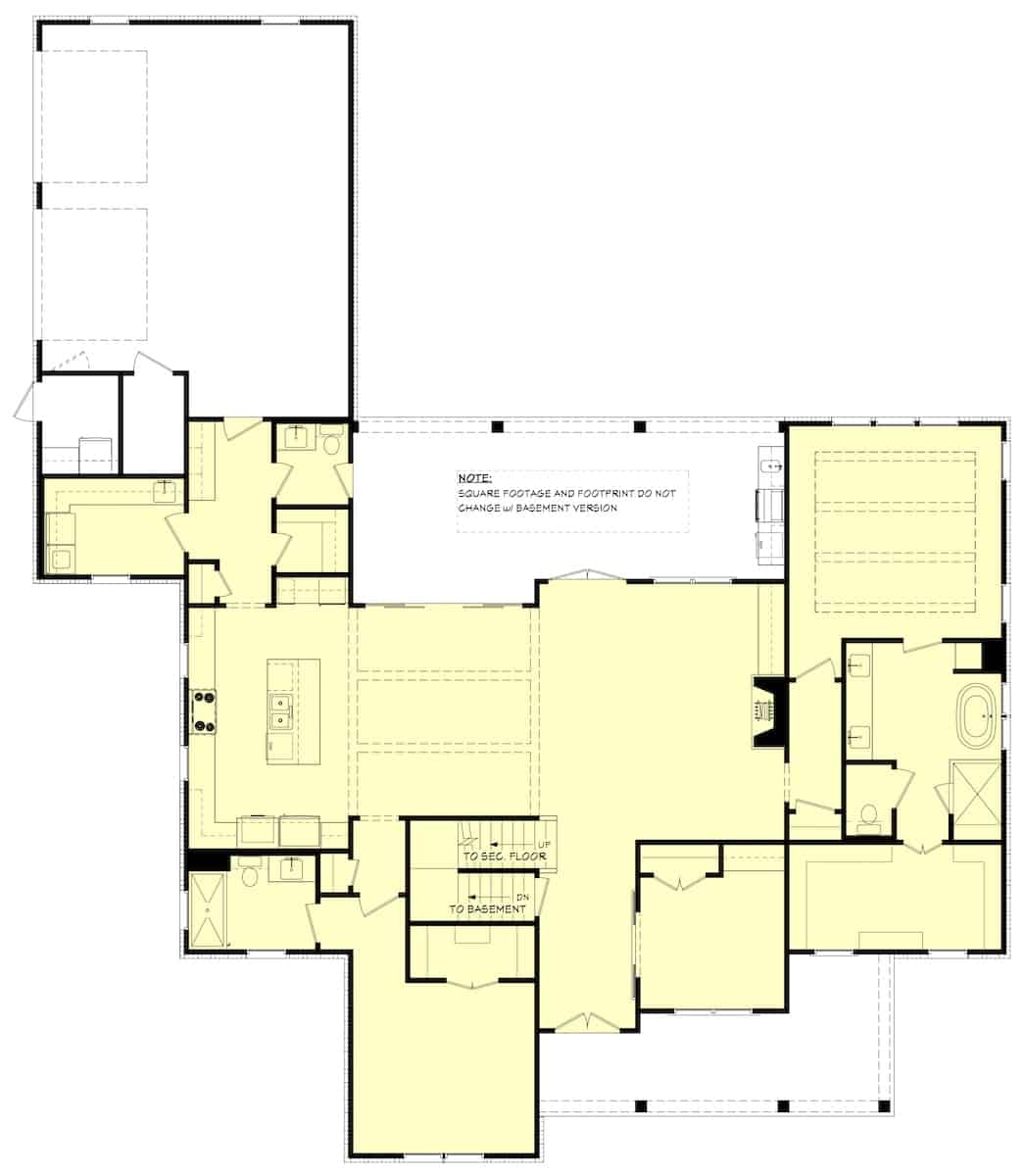Main Level of Farmhouse Plan #142-1270