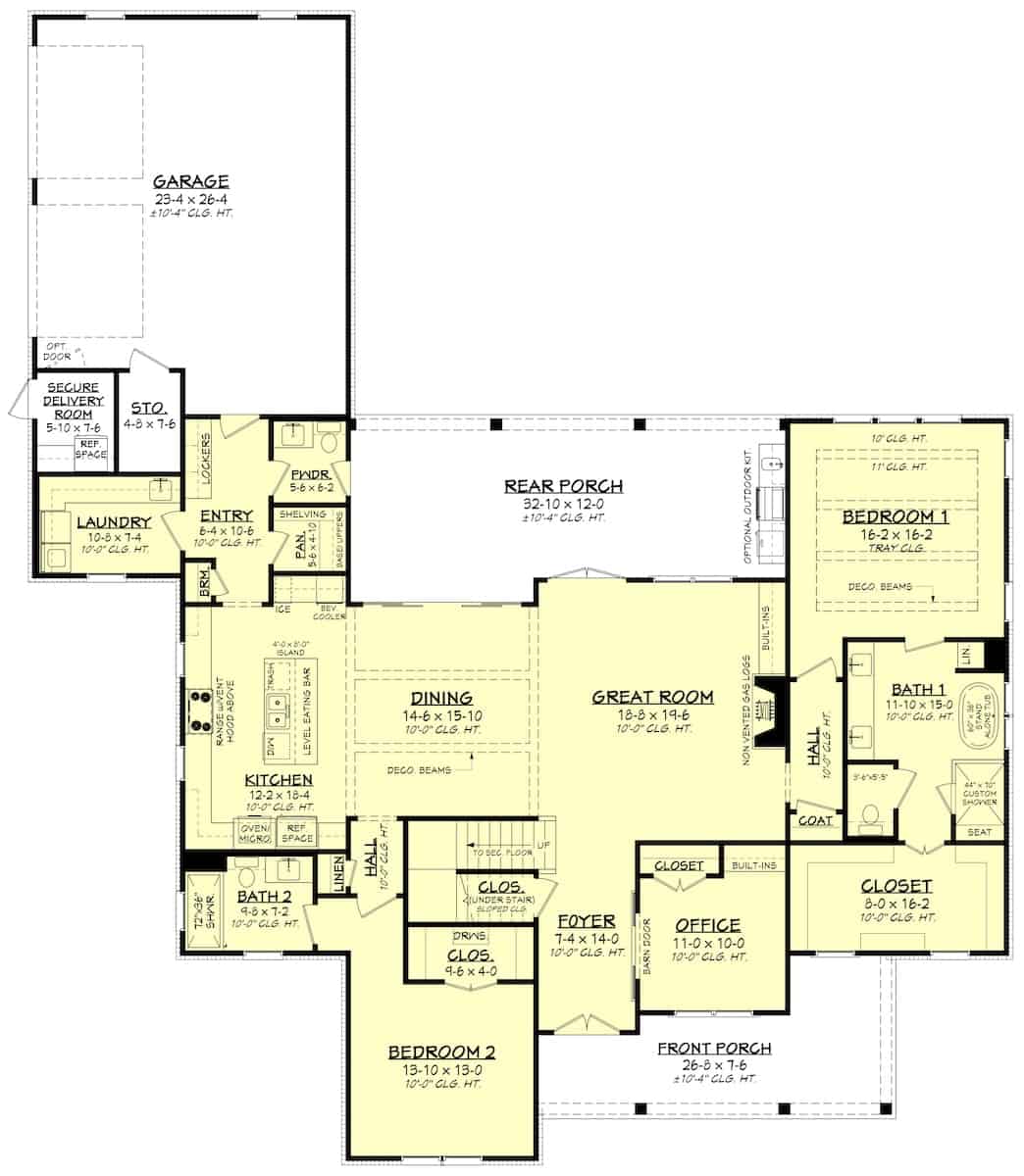 Main Level of Farmhouse Plan #142-1270