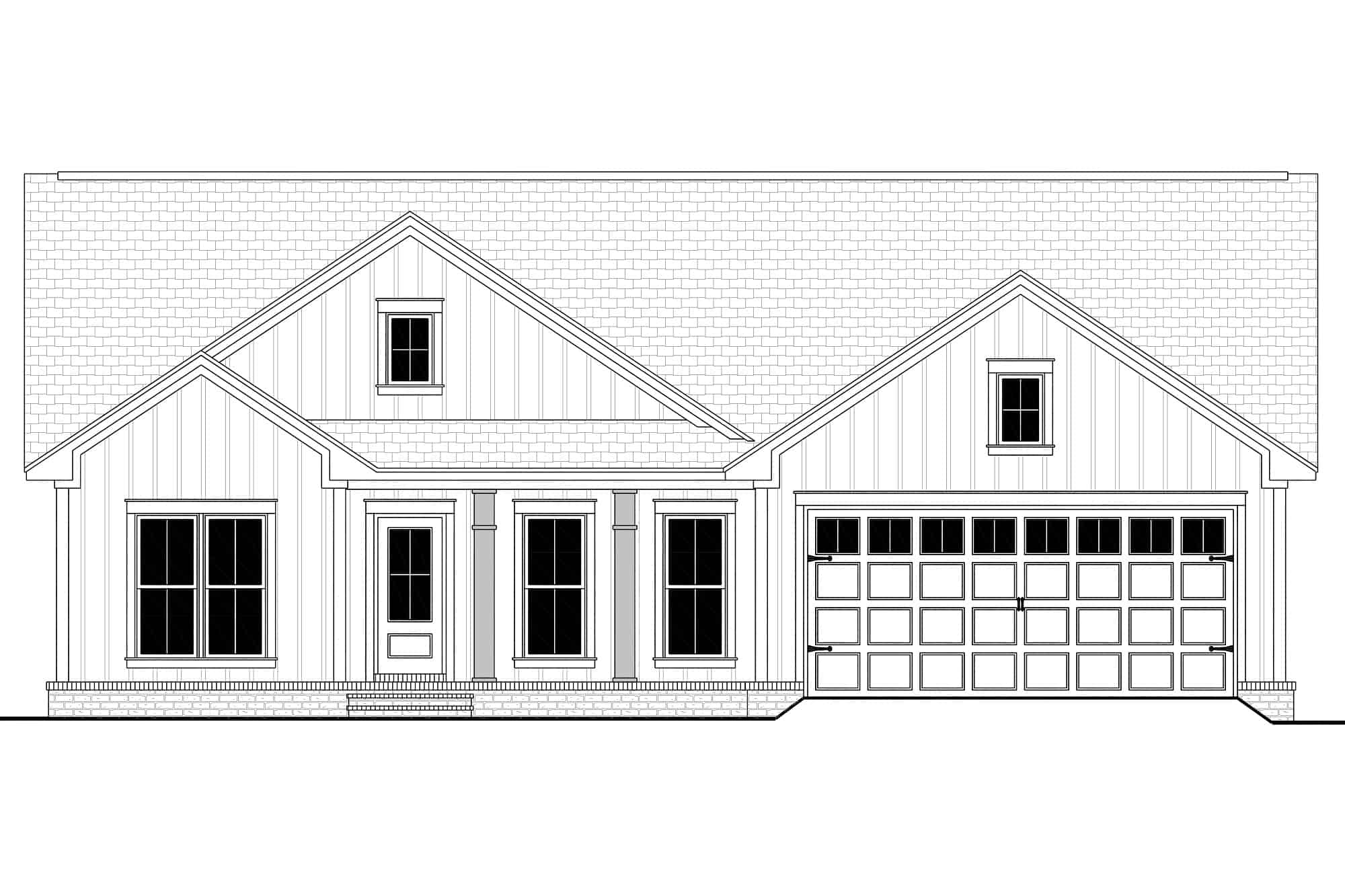 Home Plan Front Elevation of this 3-Bedroom,1416 Sq Ft Plan -142-1420