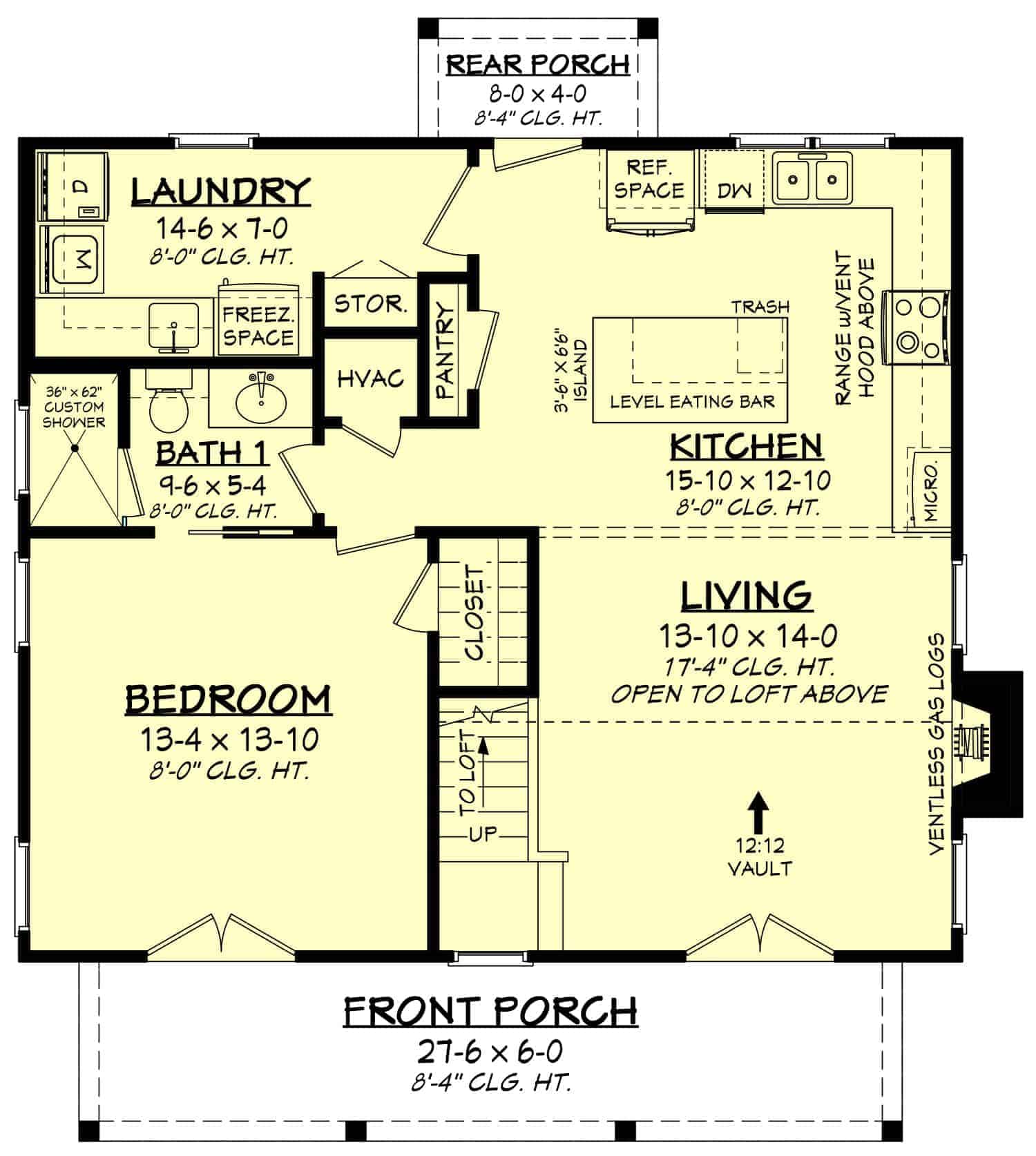 Main Level of Farmhouse Plan #142-1423