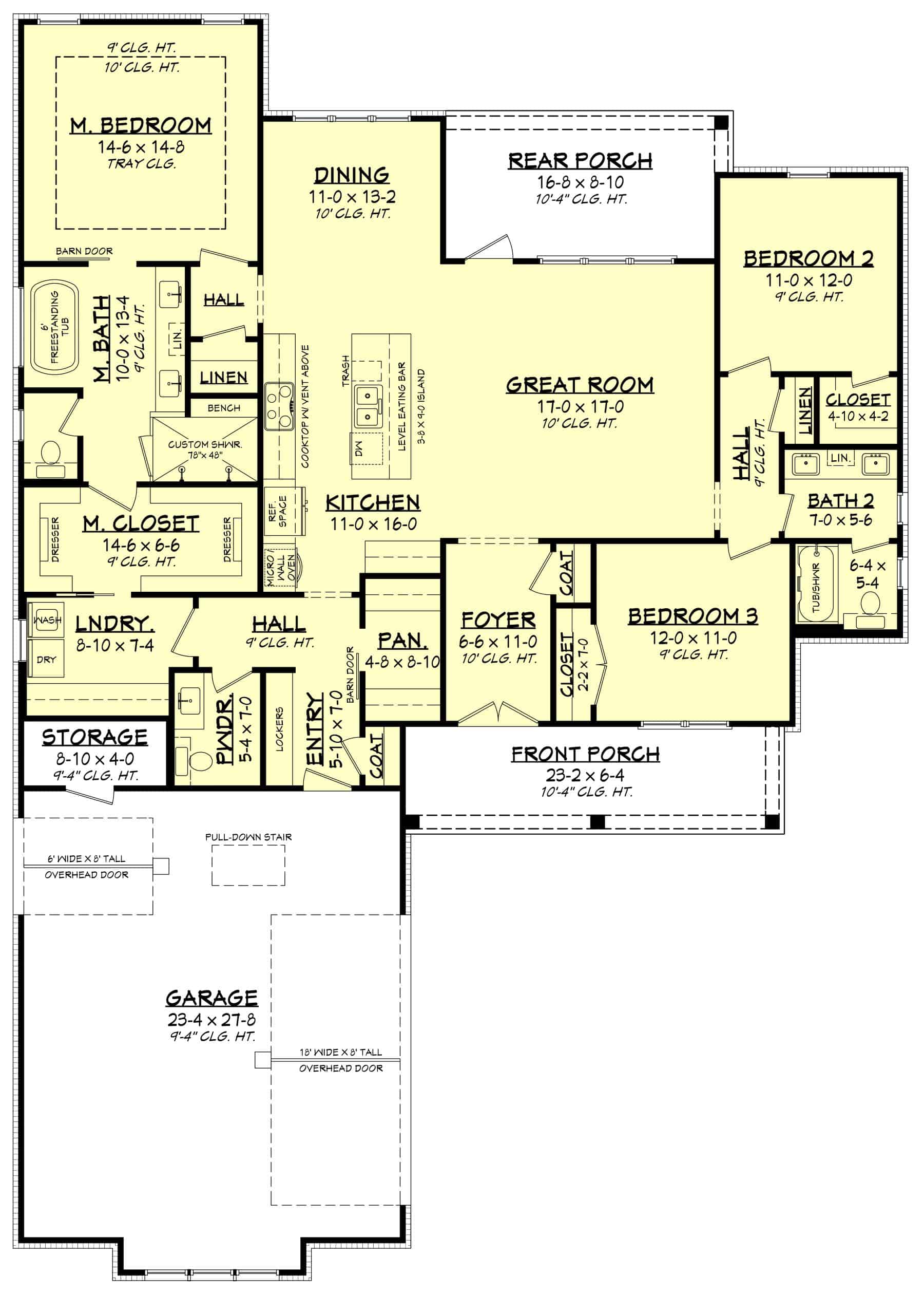 Main Level of Farmhouse Plan #142-1464
