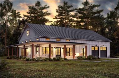 3-Bedroom, 2000 Sq Ft Barn Style Home Plan - 142-1470 - Main Exterior