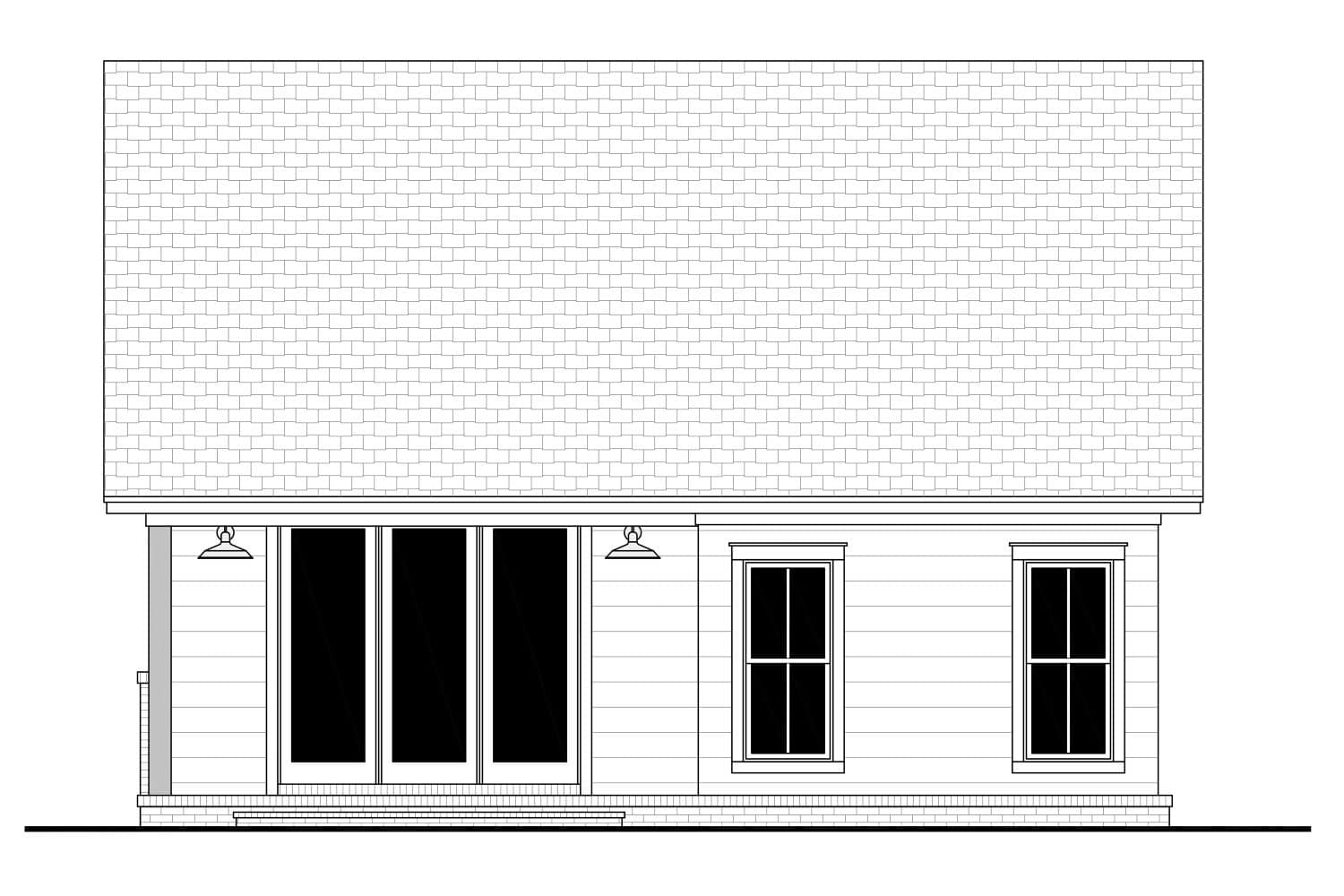 Home Plan Rear Elevation of this 2-Bedroom,1000 Sq Ft Plan -142-1478