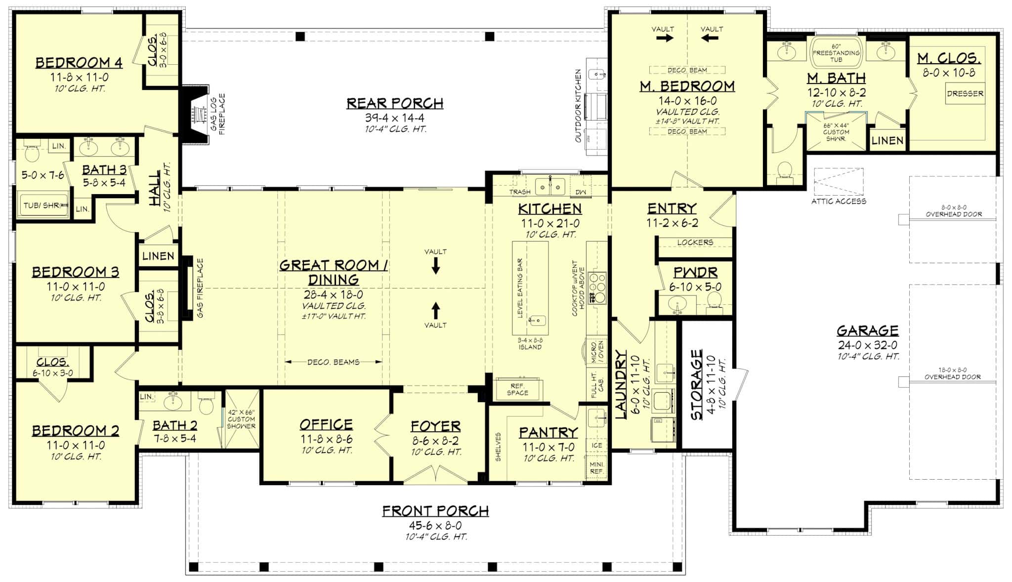 Main Level of Modern Farmhouse Plan #142-1518