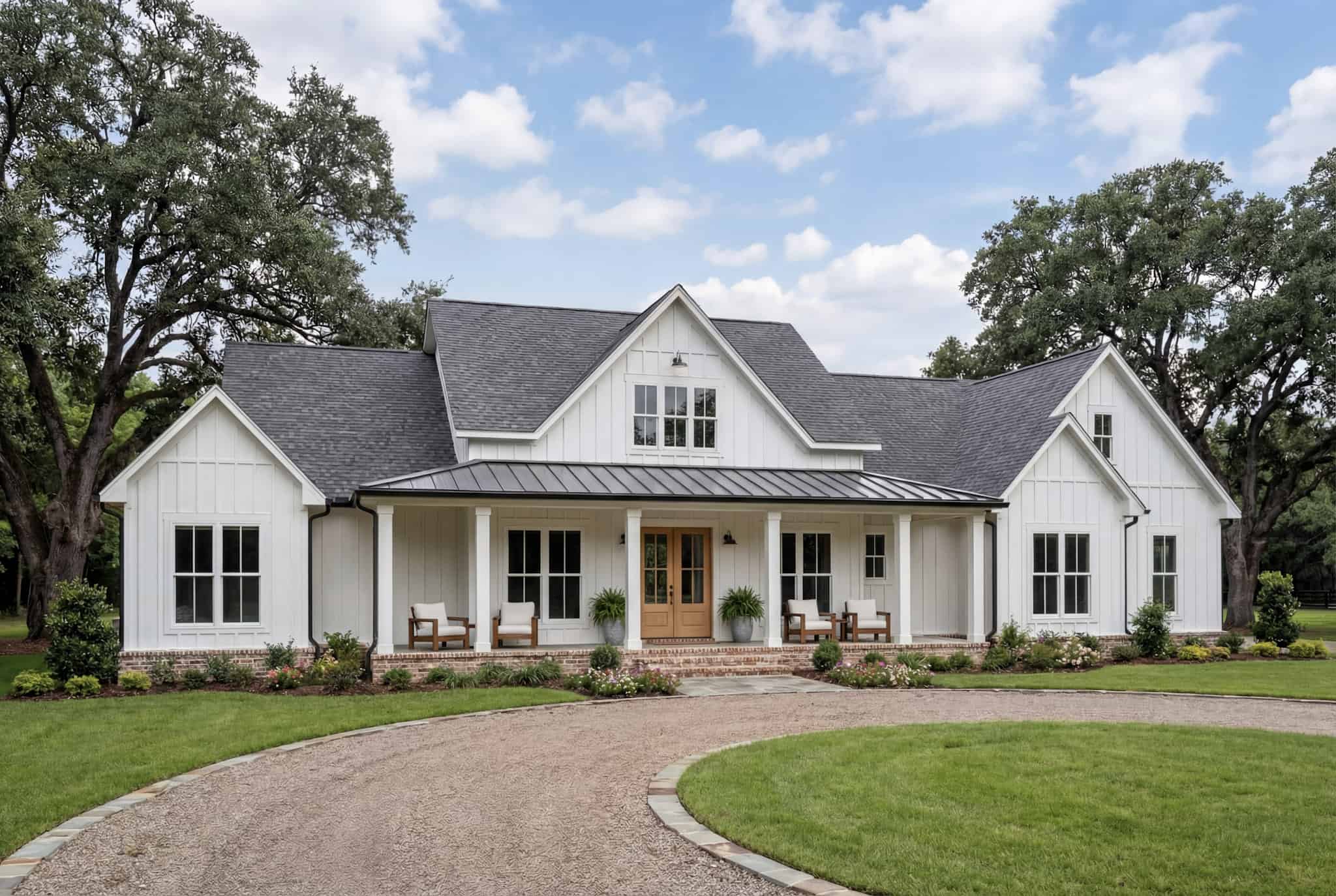 Front elevation of Modern Farmhouse home (ThePlanCollection: House Plan #142-1518)