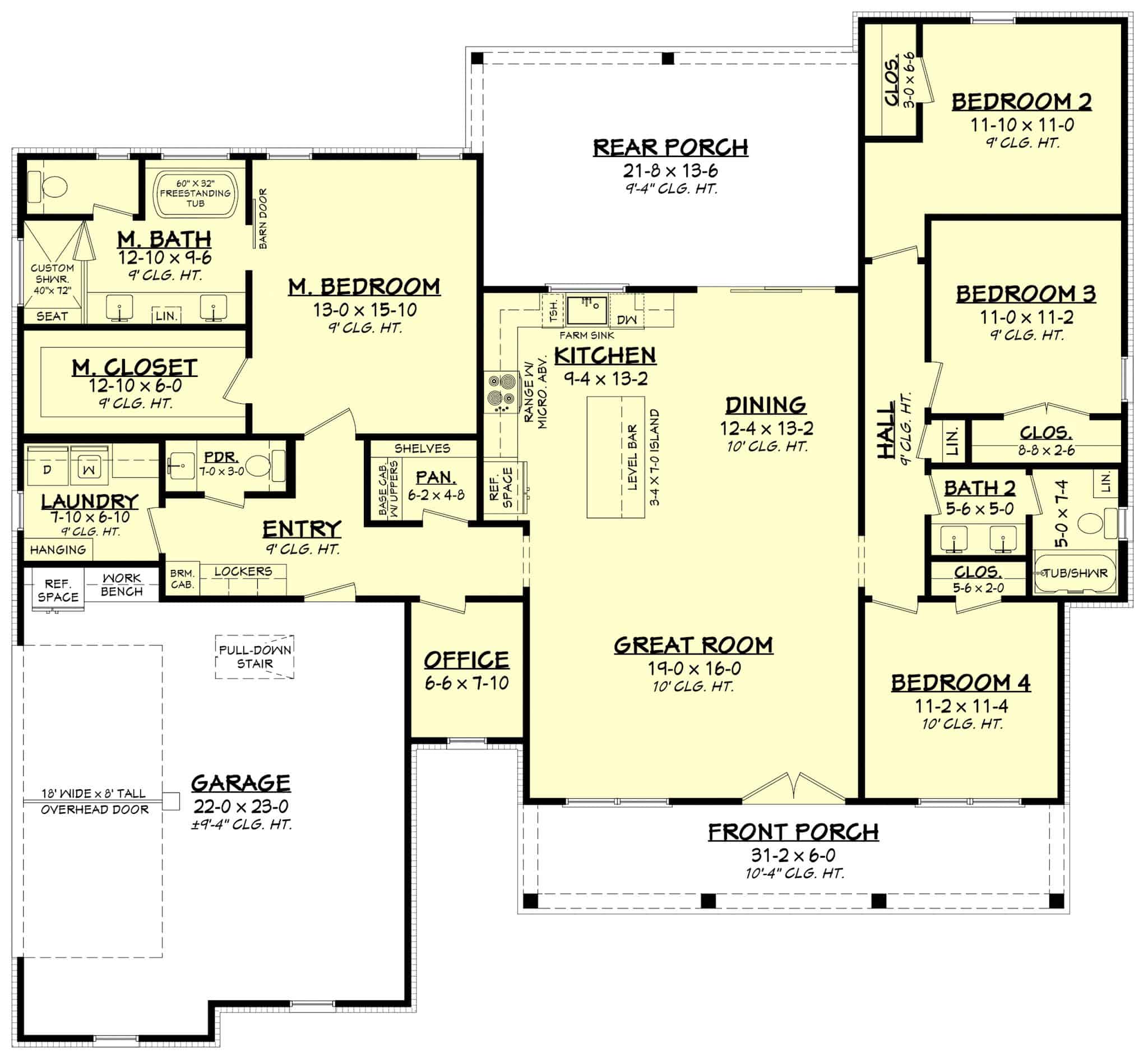 Main Level of Craftsman Plan #142-1521