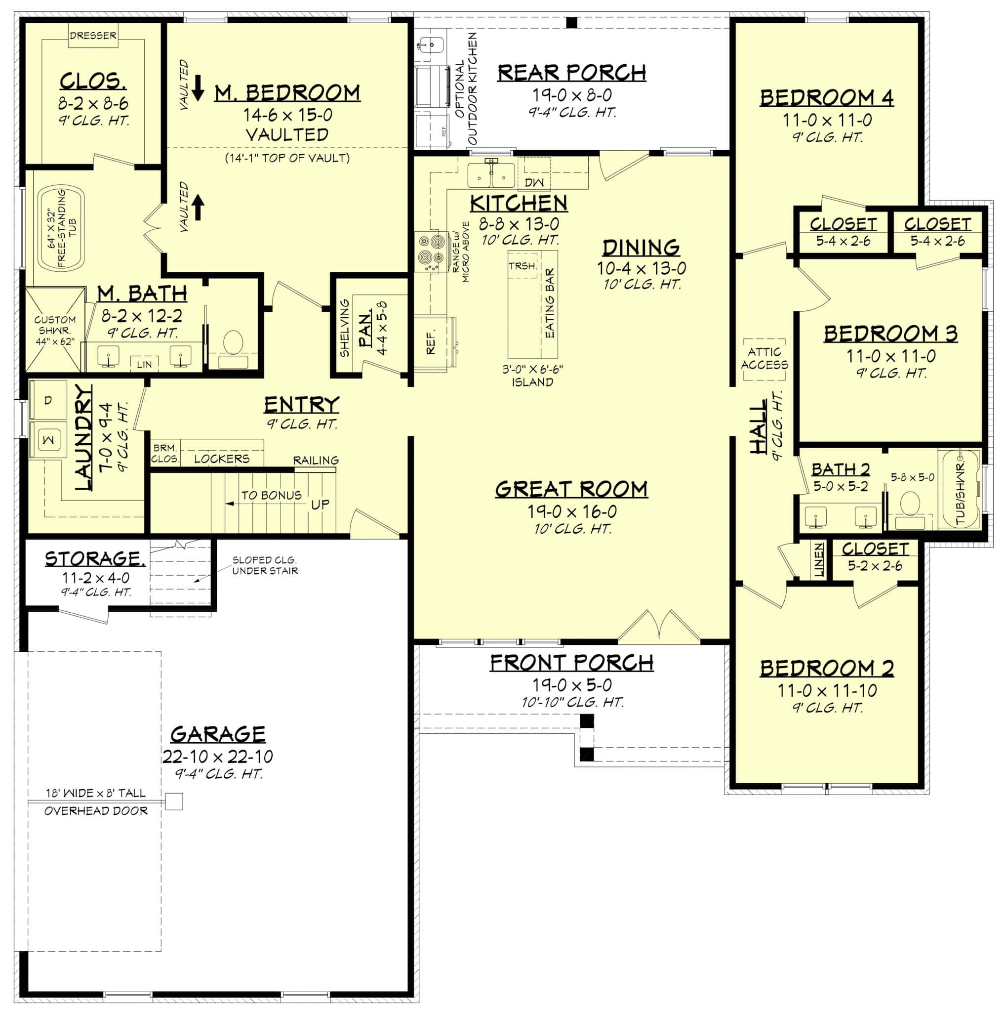 Main Level of Modern Farmhouse Plan #142-1528