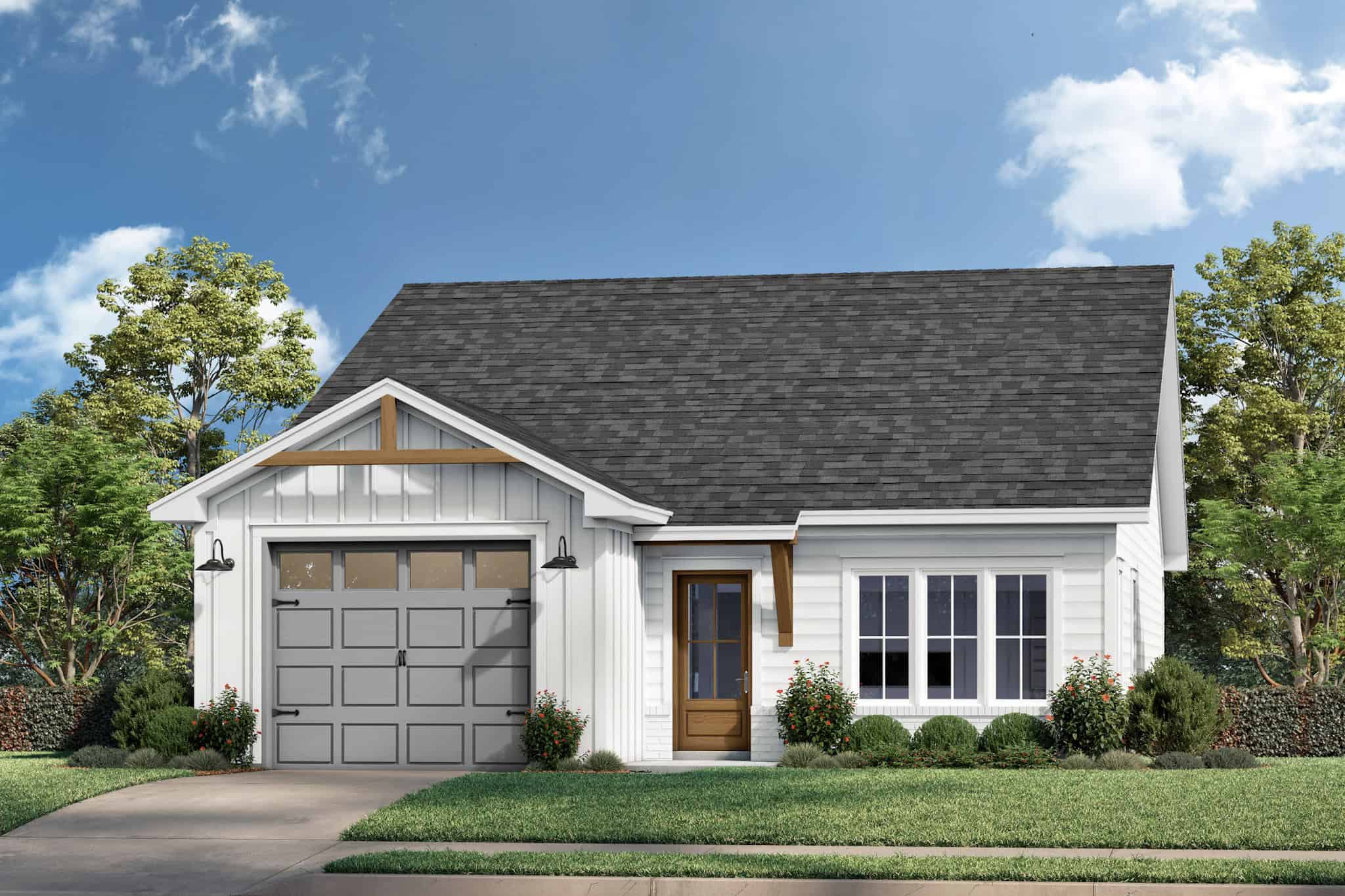 Front elevation of Modern Farmhouse home (ThePlanCollection: House Plan #142-1531)