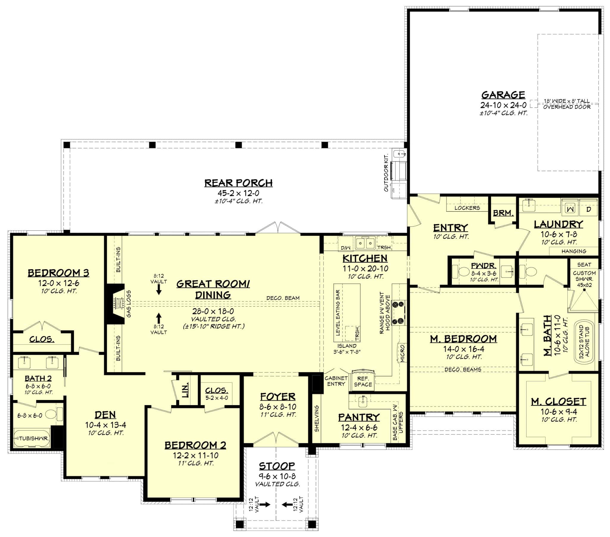 Main Level of Modern Farmhouse Plan #142-1544