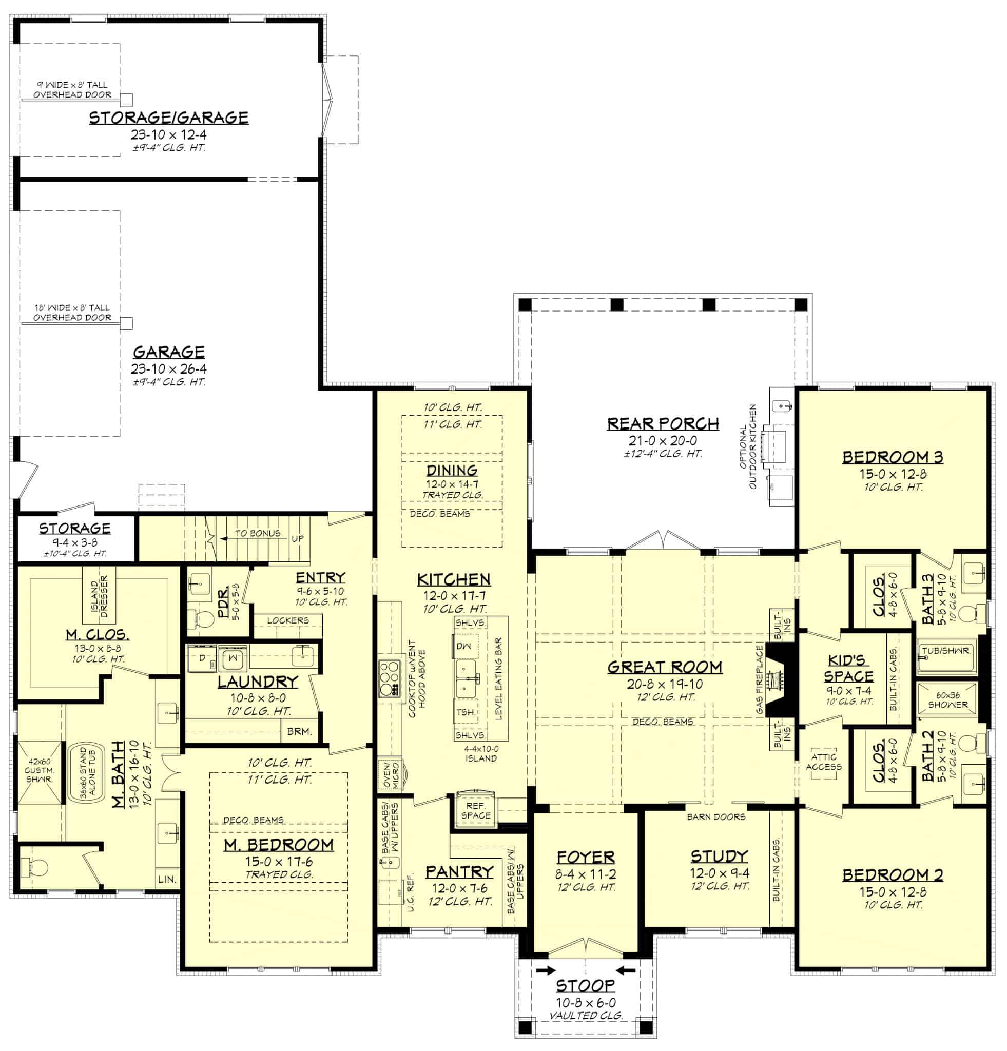 Main Level of Modern Farmhouse Plan #142-1551