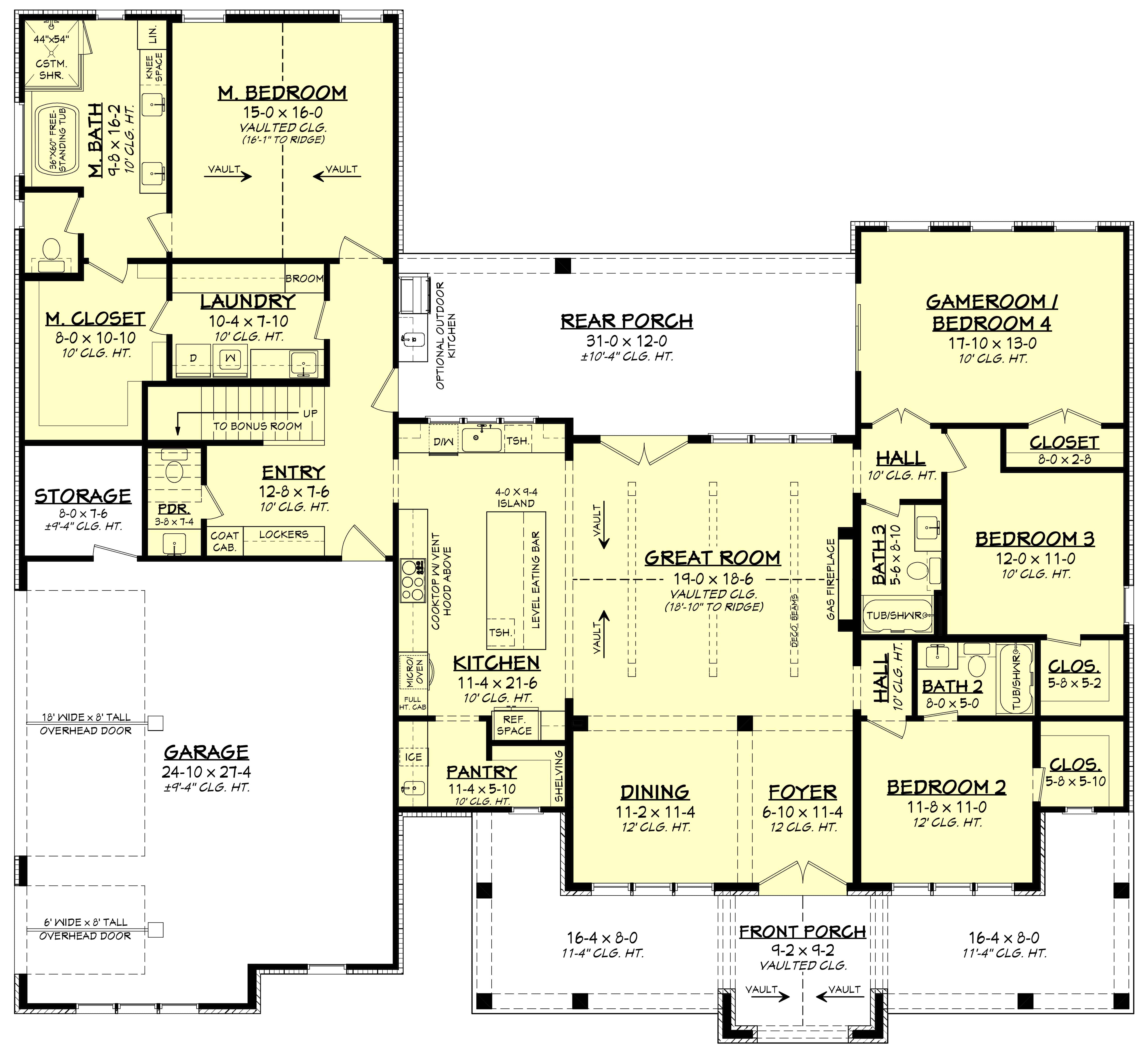 Main Level of Modern Farmhouse Plan #142-1564