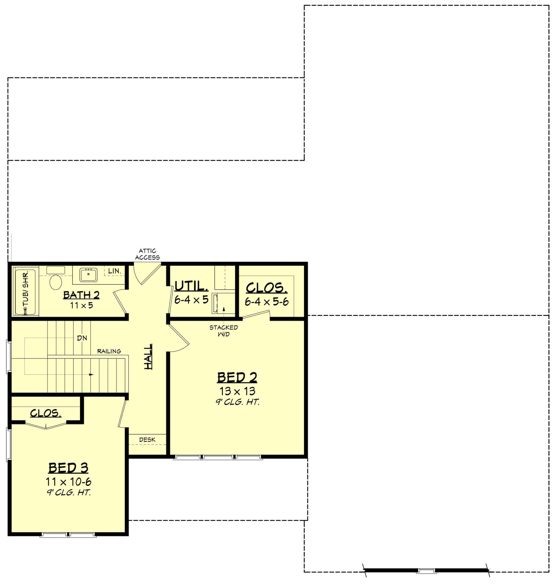 Upper Level of Farmhouse Plan #142-1571
