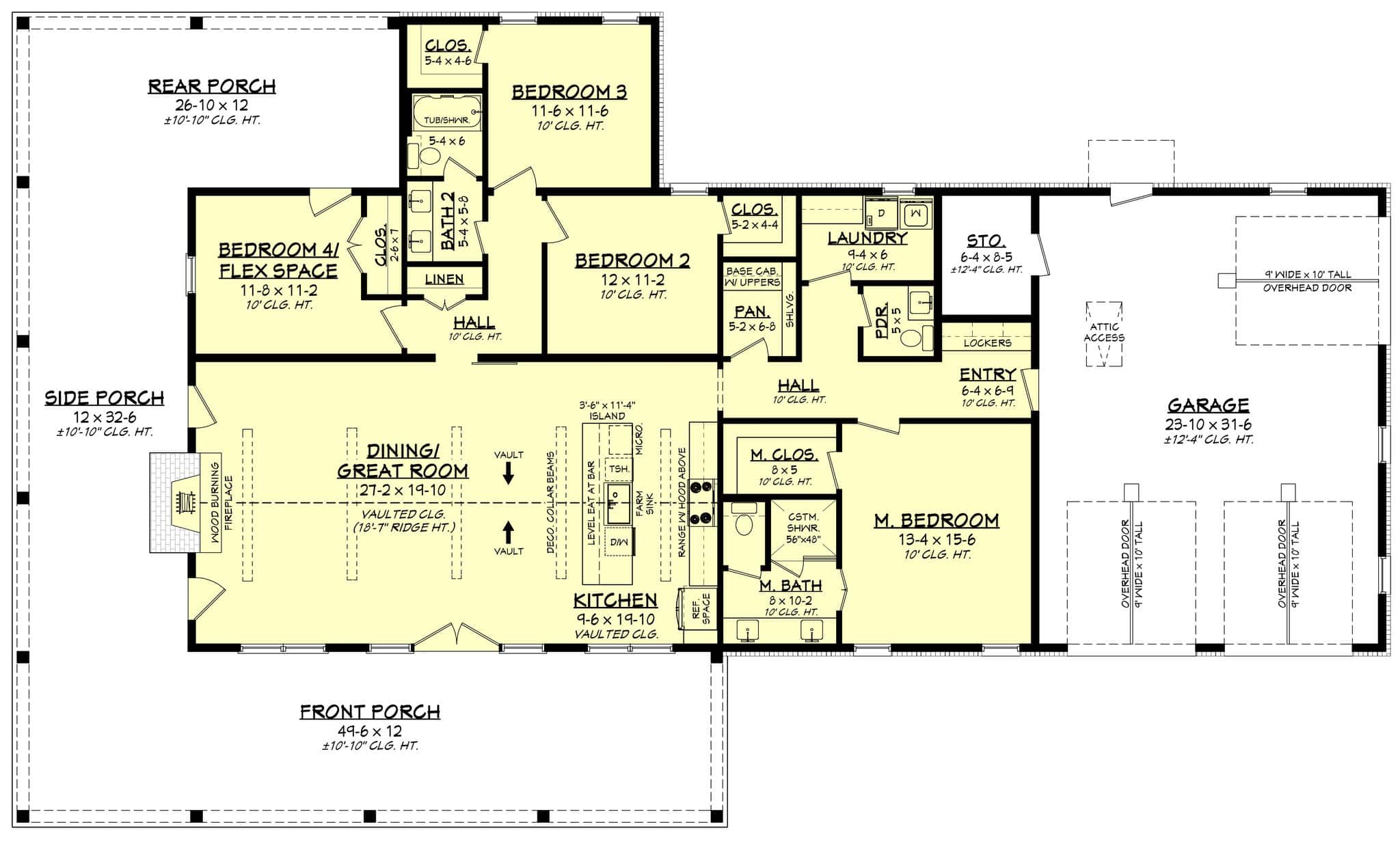 Main Level of Barndominium Plan #142-1573