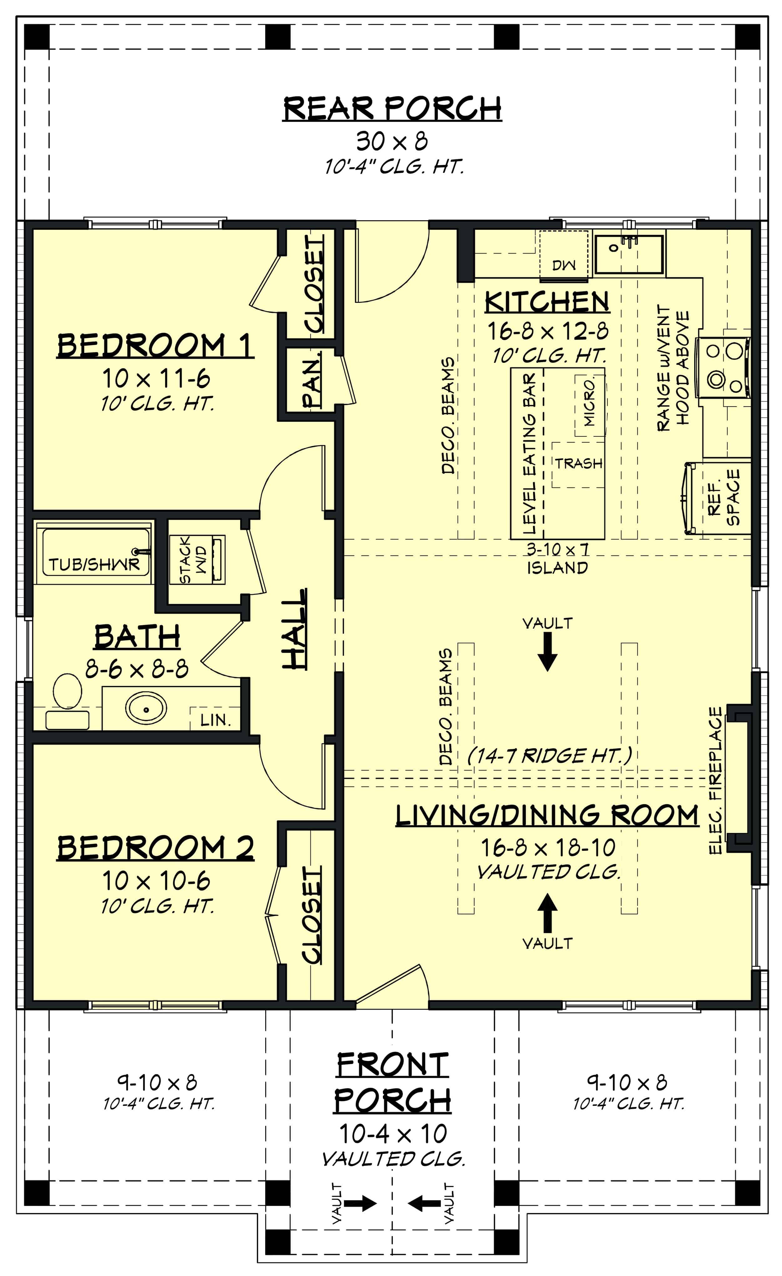 Main Level of Farmhouse Plan #142-1574