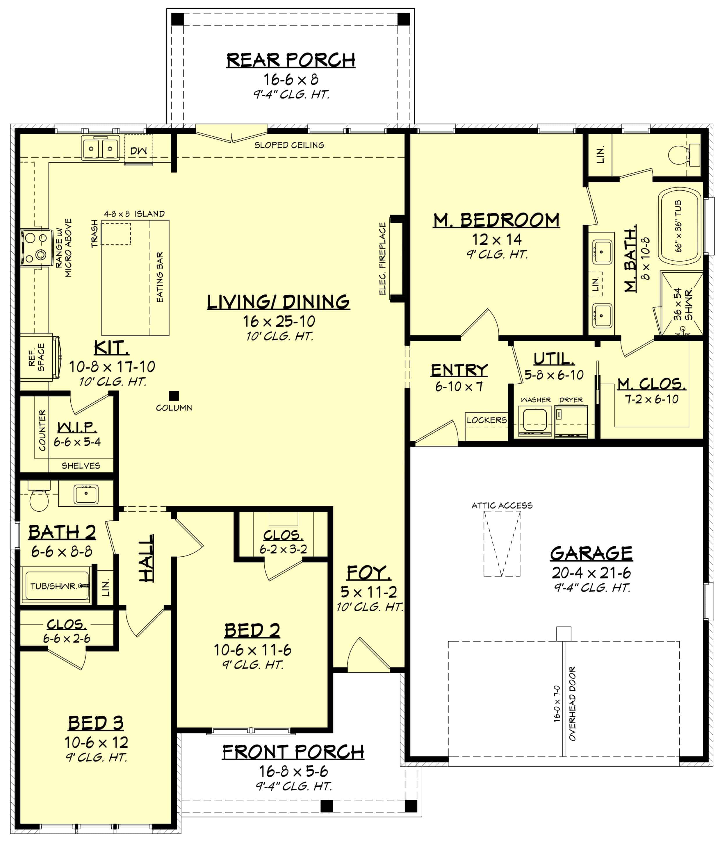 Main Level of Farmhouse Plan #142-1578