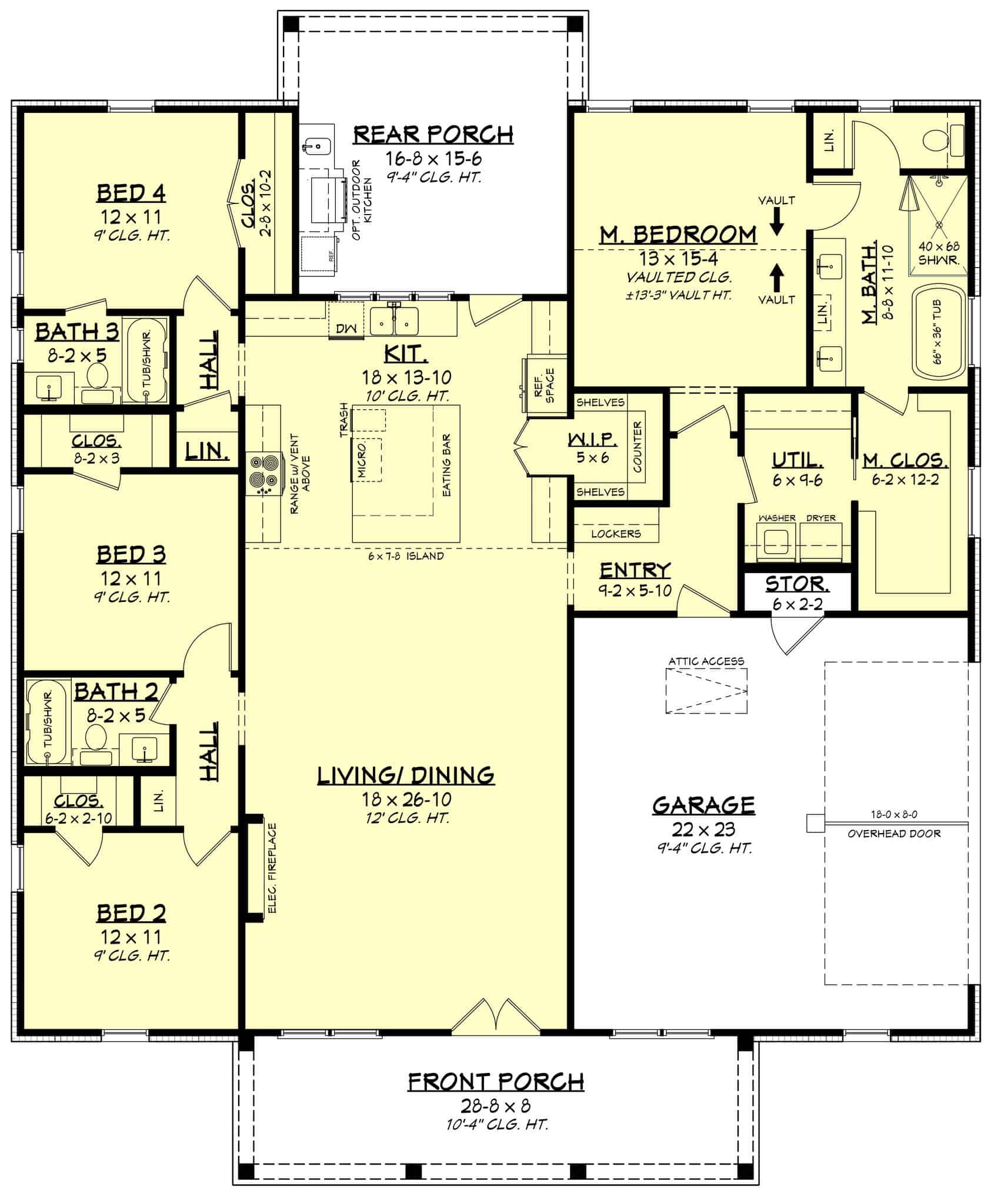 Main Level of Farmhouse Plan #142-1588