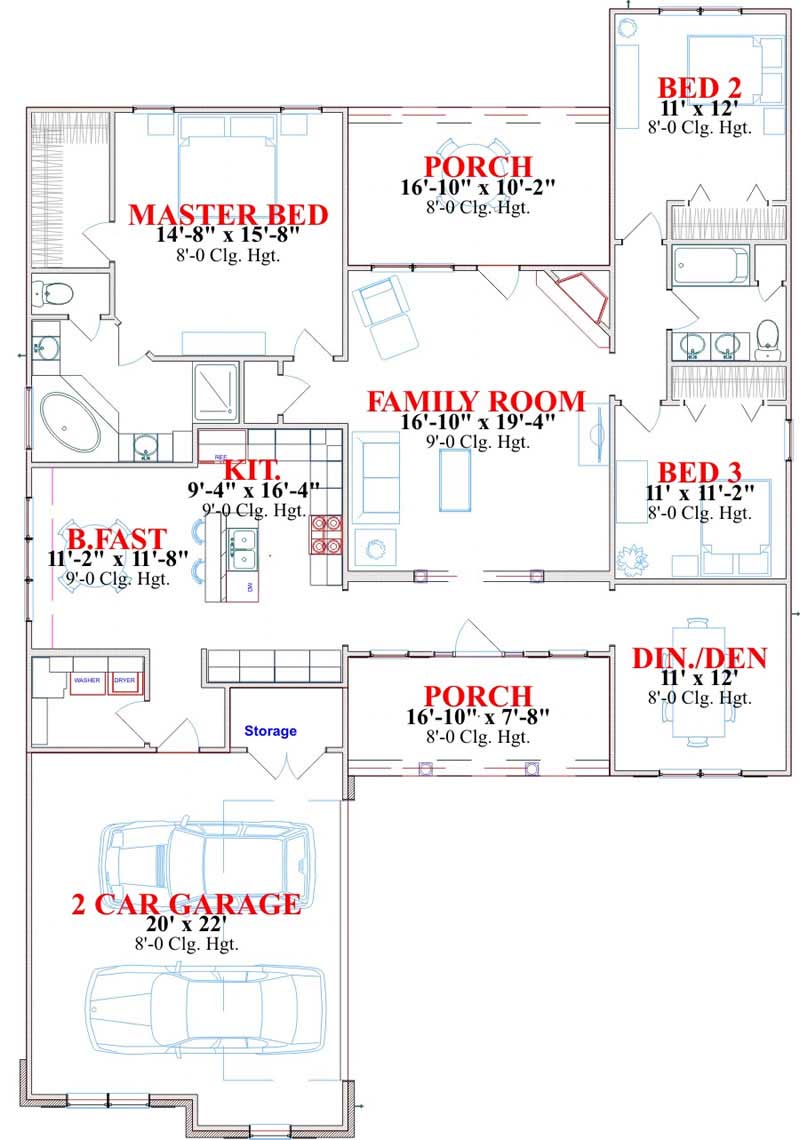 Floor Plan First Story of Ranch Plan #144-1012