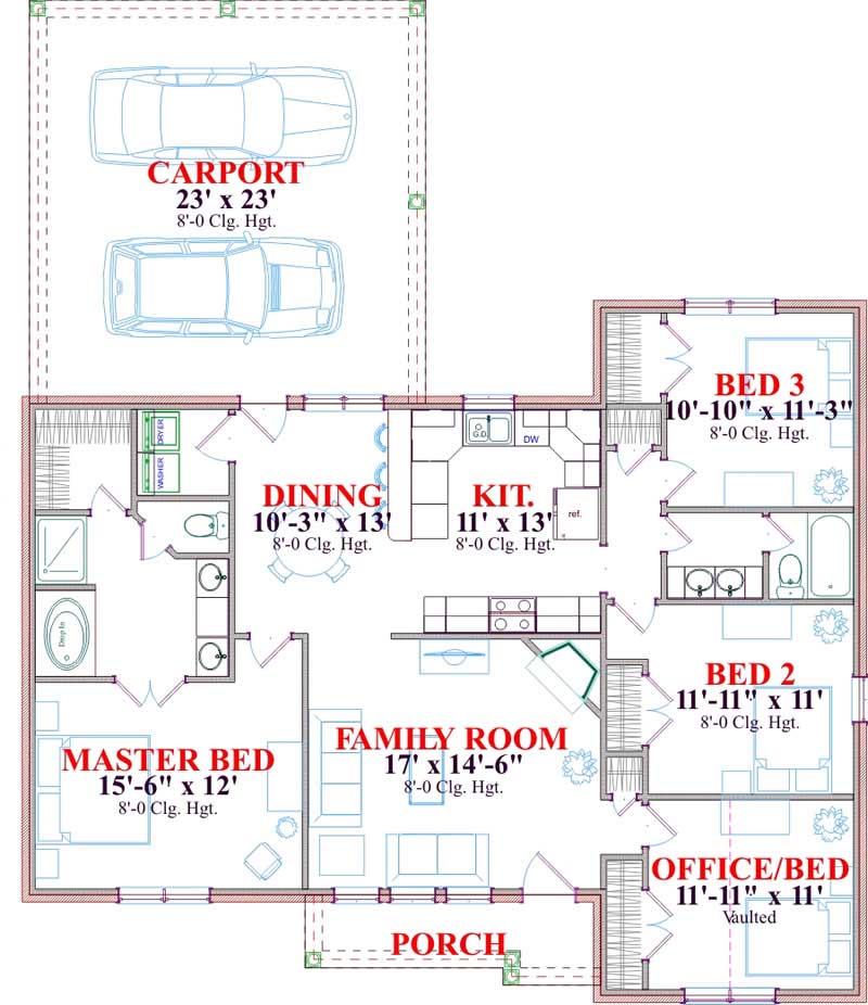 Floor Plan First Story of Small House Plans #144-1017