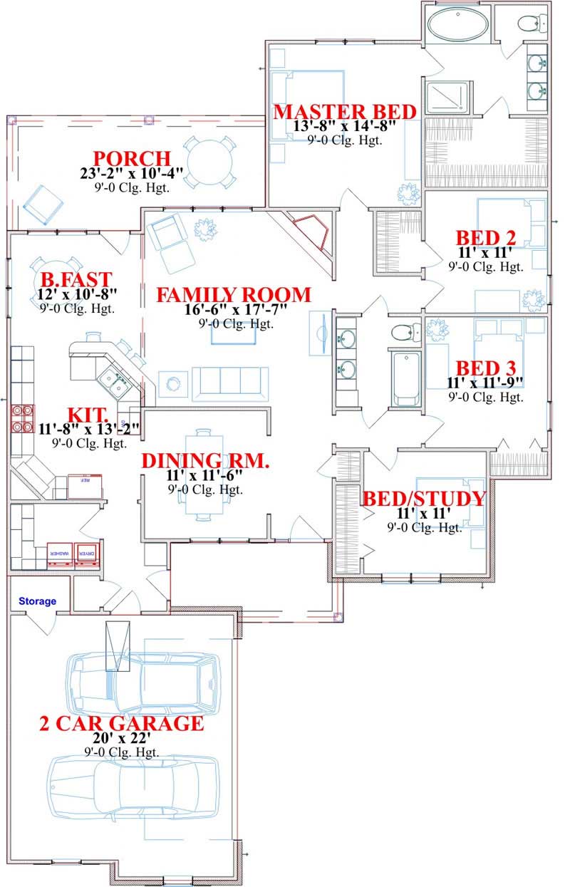 Floor Plan First Story of Ranch Plan #144-1031