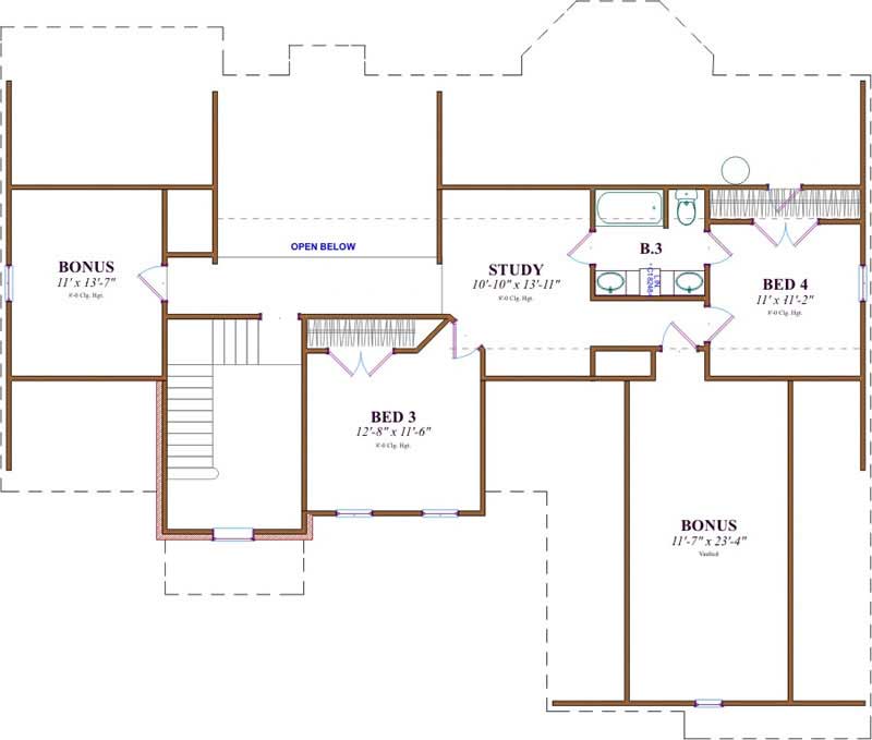 Floor Plan Second Story of Country Plan #144-1071