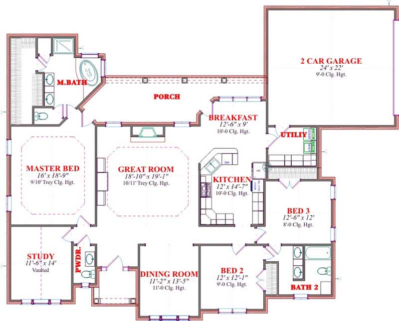 Floor Plan First Story of Contemporary Plan #144-1075