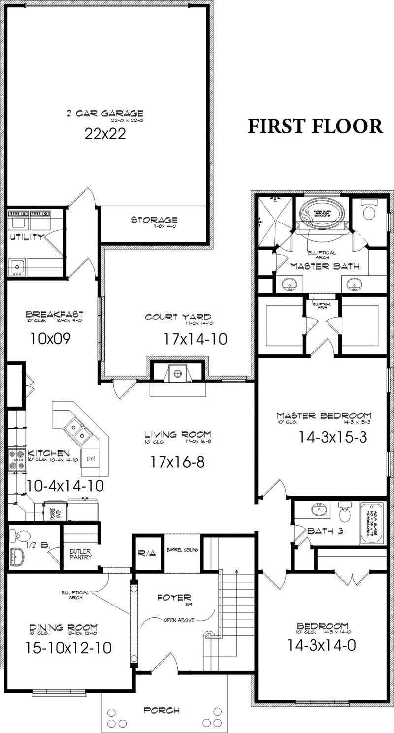 Floor Plan First Story of European Plan #144-1077