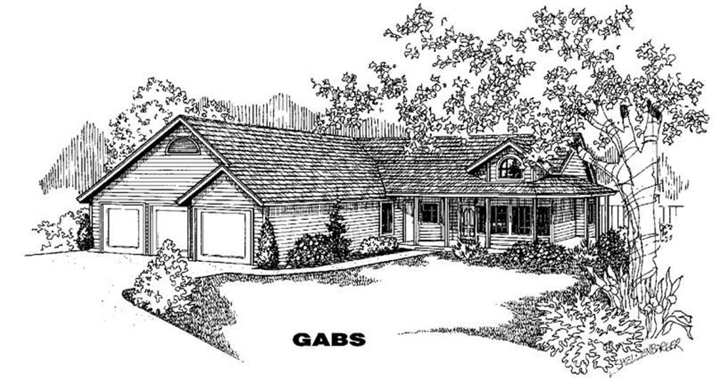 Front view of Country home (ThePlanCollection: House Plan #145-1004)