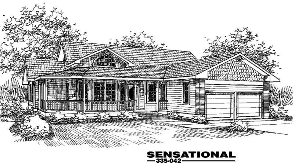 Front view of Country home (ThePlanCollection: House Plan #145-1015)