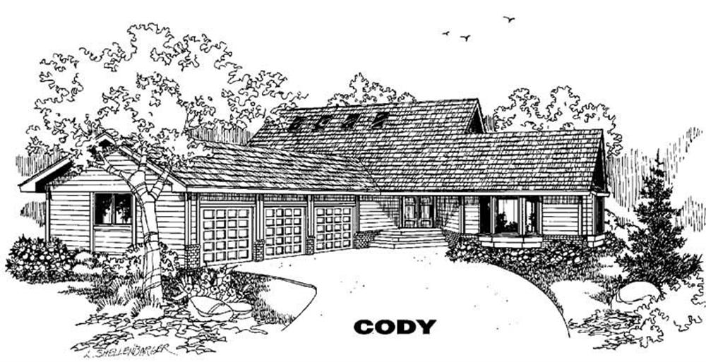 Front view of Ranch home (ThePlanCollection: House Plan #145-1020)