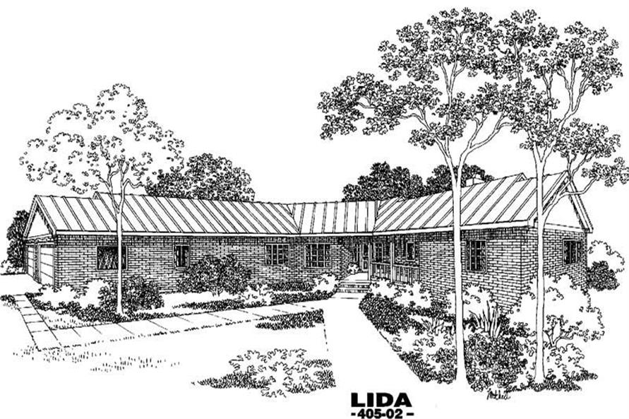Front view of Ranch home (ThePlanCollection: House Plan #145-1022)