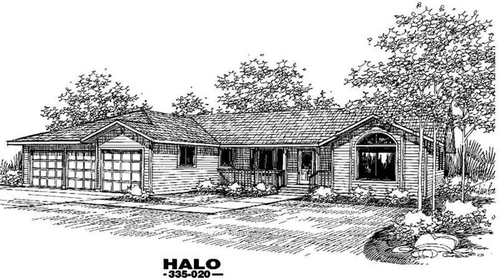 Front view of Ranch home (ThePlanCollection: House Plan #145-1024)