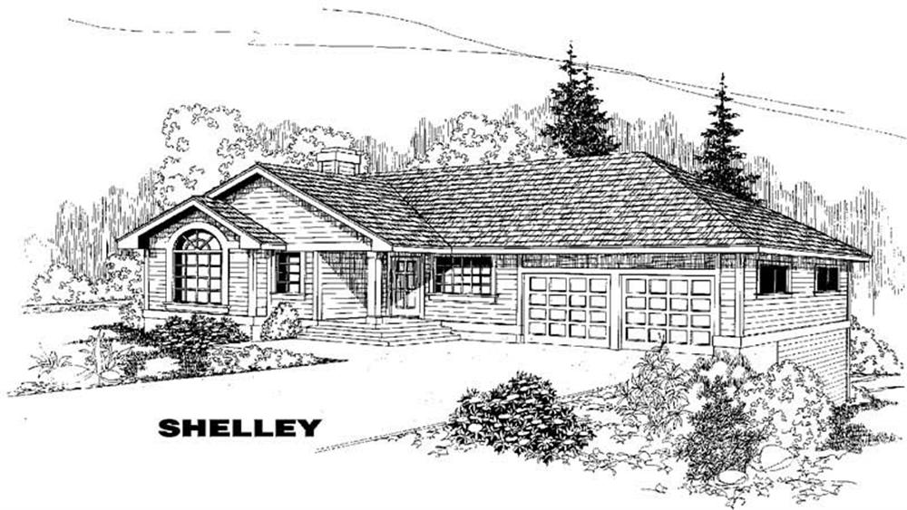 Front view of Ranch home (ThePlanCollection: House Plan #145-1034)
