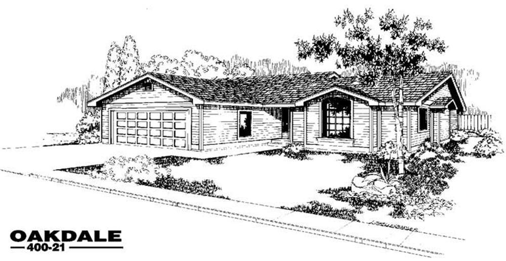 Front view of Ranch home (ThePlanCollection: House Plan #145-1035)