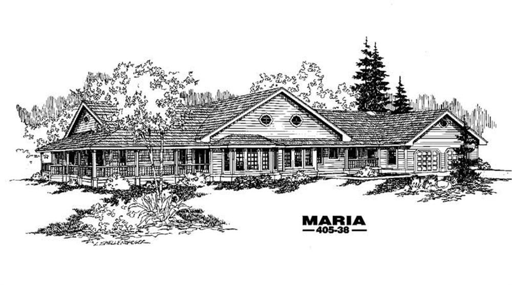 Front view of Country home (ThePlanCollection: House Plan #145-1048)