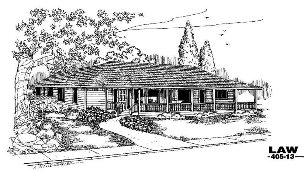 Front view of Country home (ThePlanCollection: House Plan #145-1054)