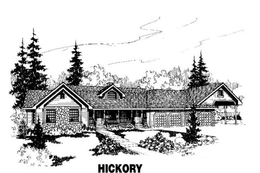 Front view of Ranch home (ThePlanCollection: House Plan #145-1063)