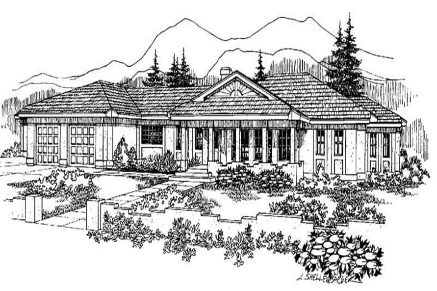 Front elevation of Ranch home (ThePlanCollection: House Plan #145-1091)